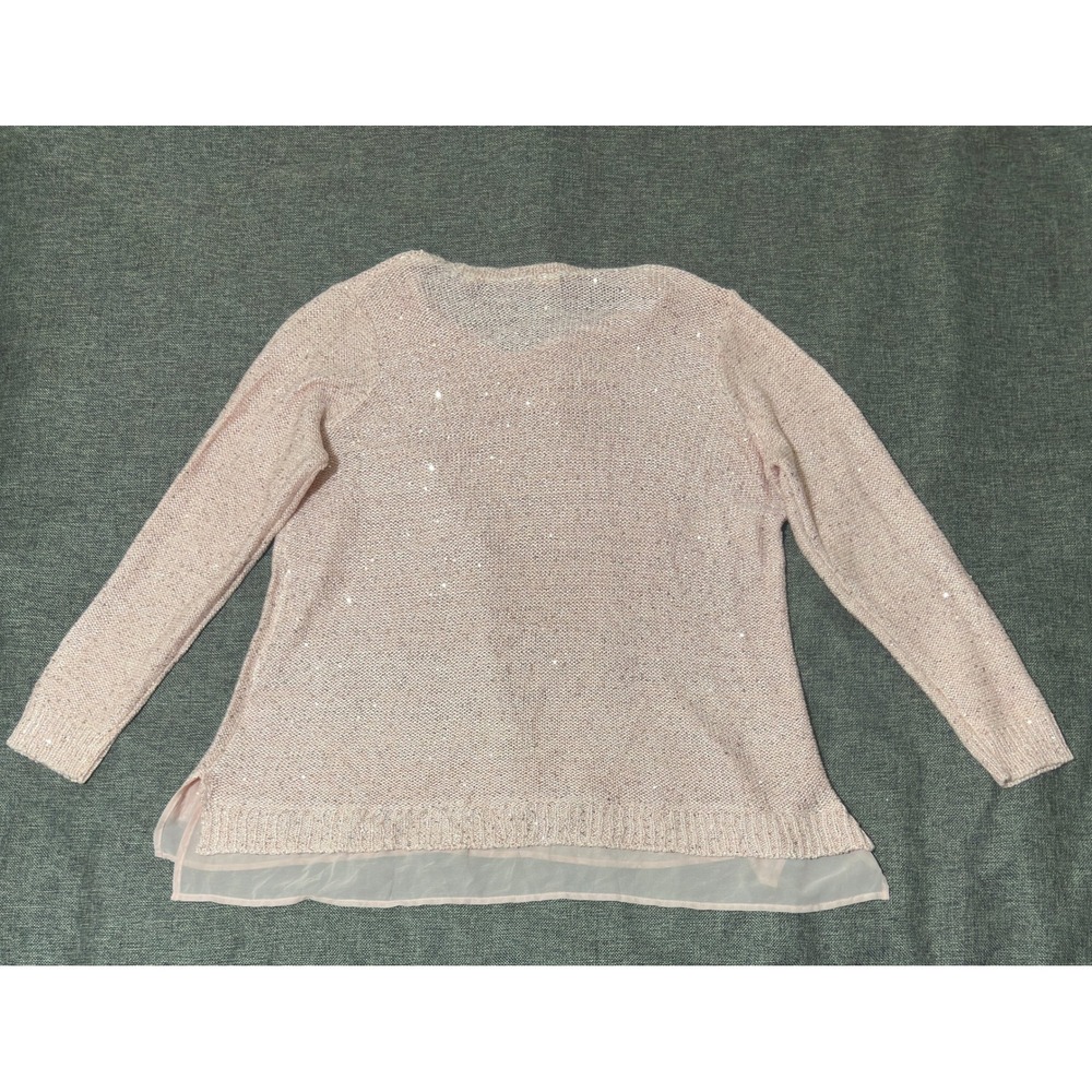 Faded Glory Womens 3X Sweater Pink Sequin Knit Layered Hem V-Neck - Picture 6 of 6